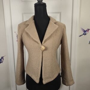 Mythology 100% Wool Boiled Wool Tan Cropped Blazer Jacket Size Medium